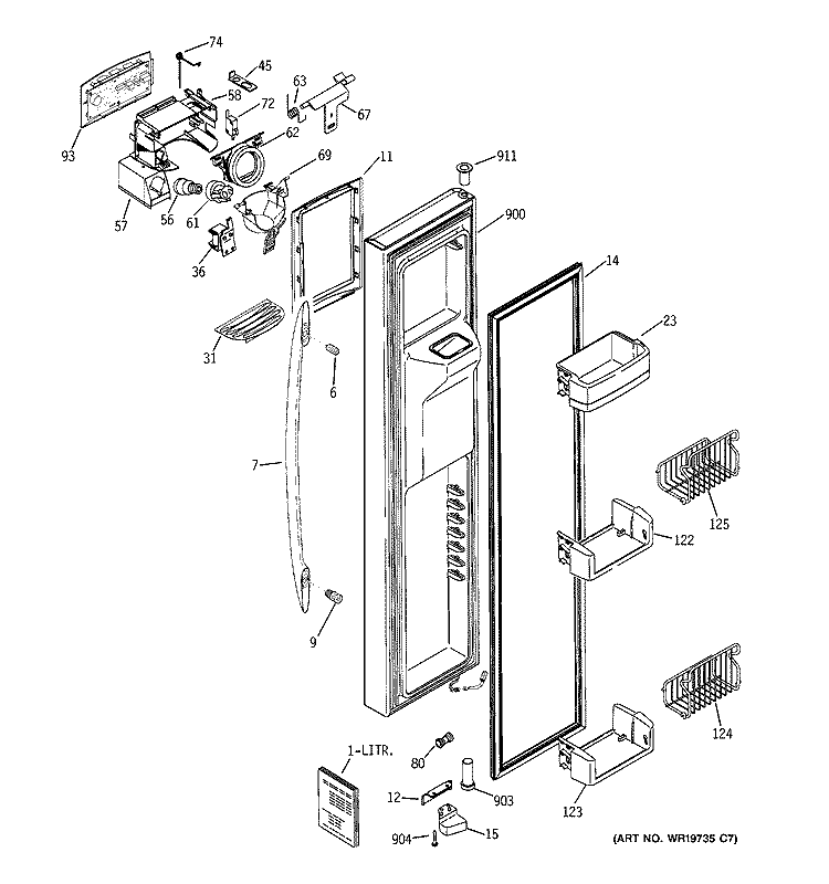 FREEZER DOOR Diagram and Parts List for PCE23NHTCFSS  General Electric Refrigerator