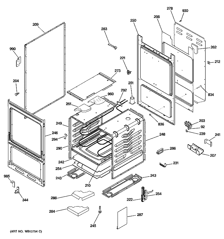 BODY PARTS Diagram and Parts List for RA724K1WH  Hotpoint Range