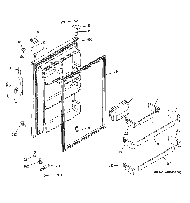FRESH FOOD DOOR Diagram and Parts List for HTS22GBPCRCC  Hotpoint Refrigerator