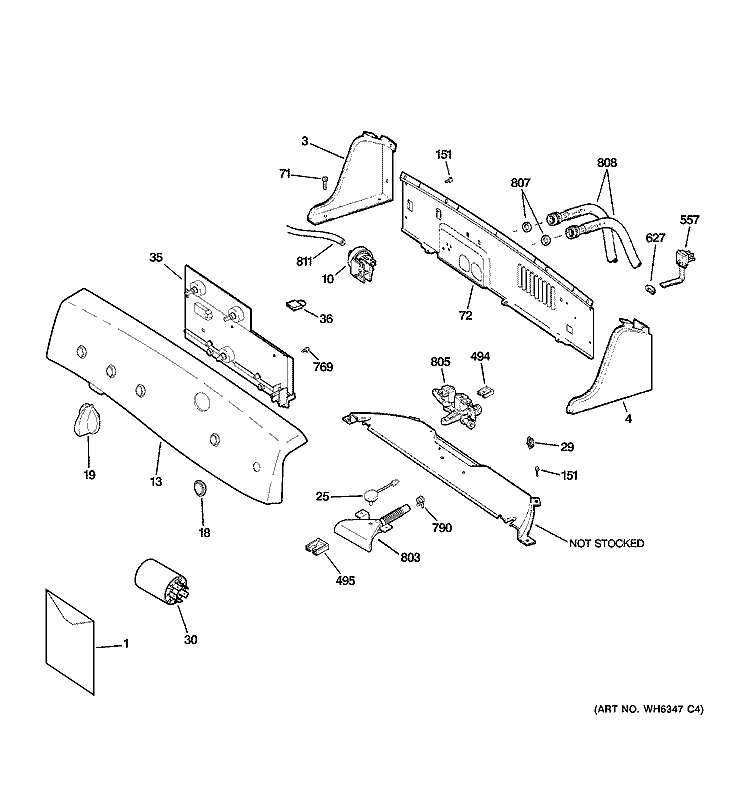 CONTROLS & BACKSPLASH Diagram and Parts List for WPRE8100G0WT  General Electric Washer