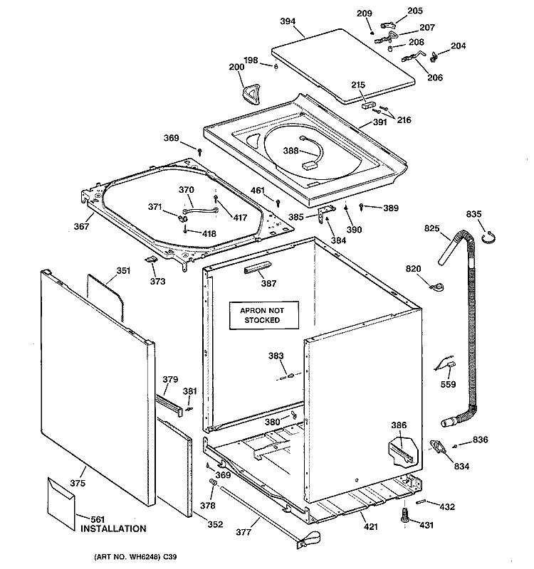 CABINET, COVER & FRONT PANEL Diagram and Parts List for EWA4000B0WW  General Electric Washer