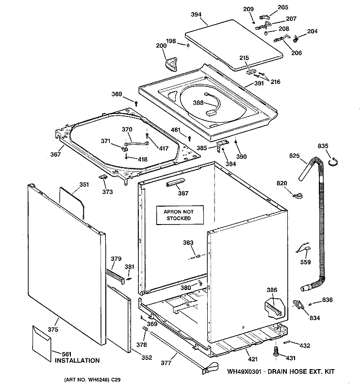 CABINET, COVER & FRONT PANEL Diagram and Parts List for EWA4000B9WW  General Electric Washer