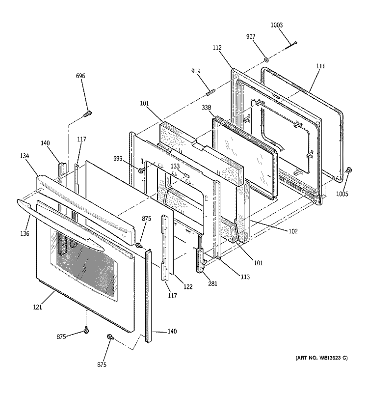 DOOR Diagram and Parts List for JB910SL2SS  General Electric Range