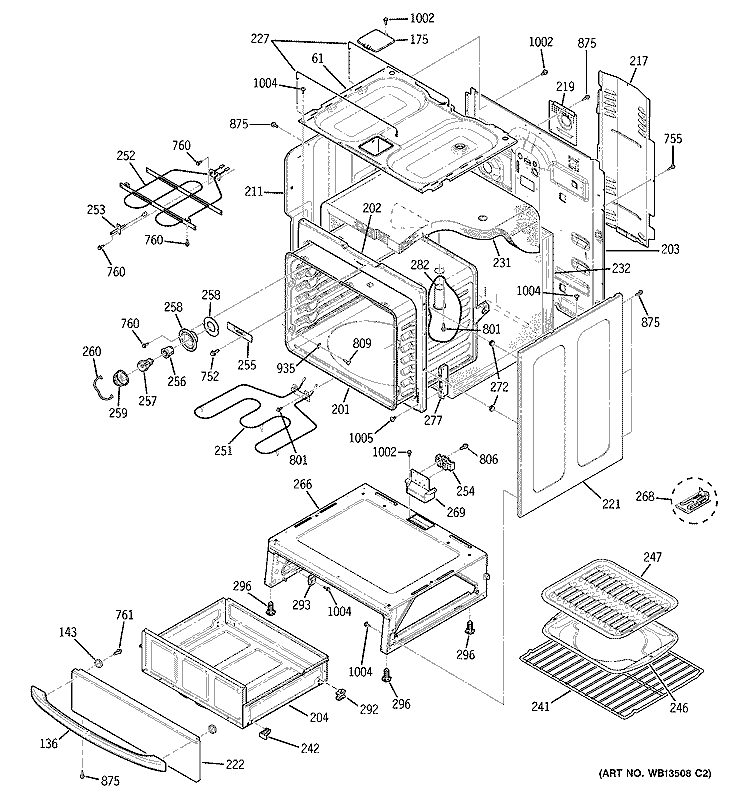 BODY PARTS Diagram and Parts List for JBP35GK4SS  General Electric Range