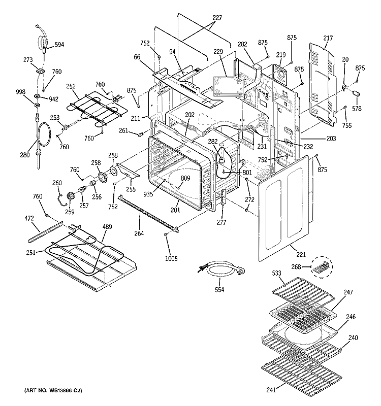 BODY PARTS Diagram and Parts List for JCB968SL2SS  General Electric Range