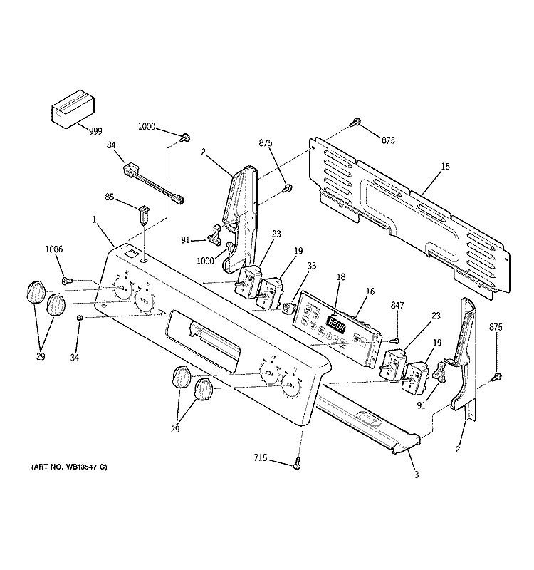 CONTROL PANEL Diagram and Parts List for JCBP24WK4WW  General Electric Range