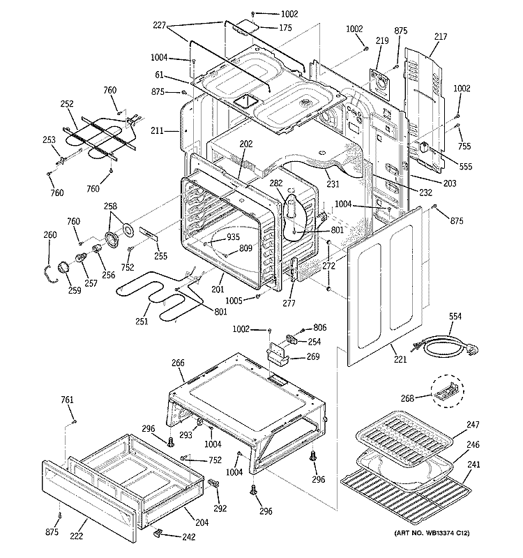 BODY PARTS Diagram and Parts List for JCBP24WK4WW  General Electric Range
