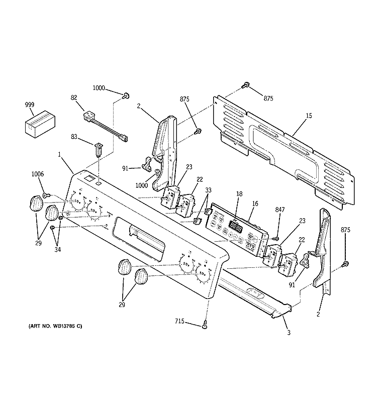 CONTROL PANEL Diagram and Parts List for JCBP65MK4BS  General Electric Range