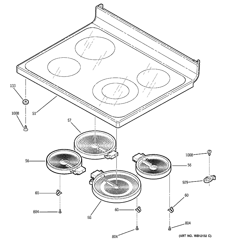 COOKTOP Diagram and Parts List for JCBP66BK4BB  General Electric Range