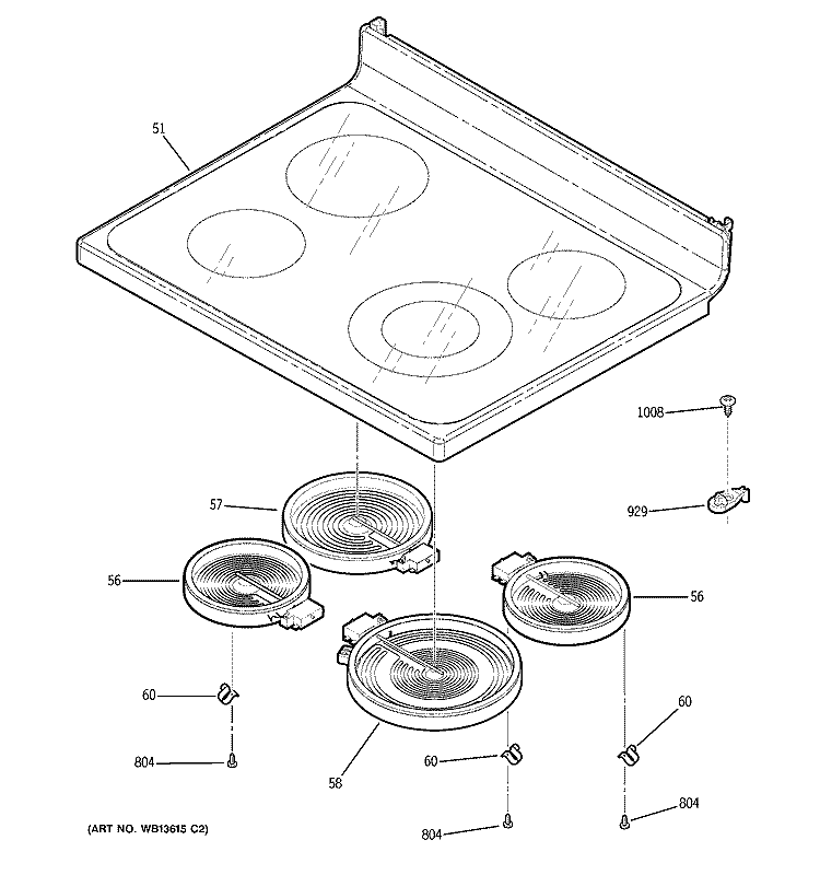 COOKTOP Diagram and Parts List for JCBP68HK4WW  General Electric Range