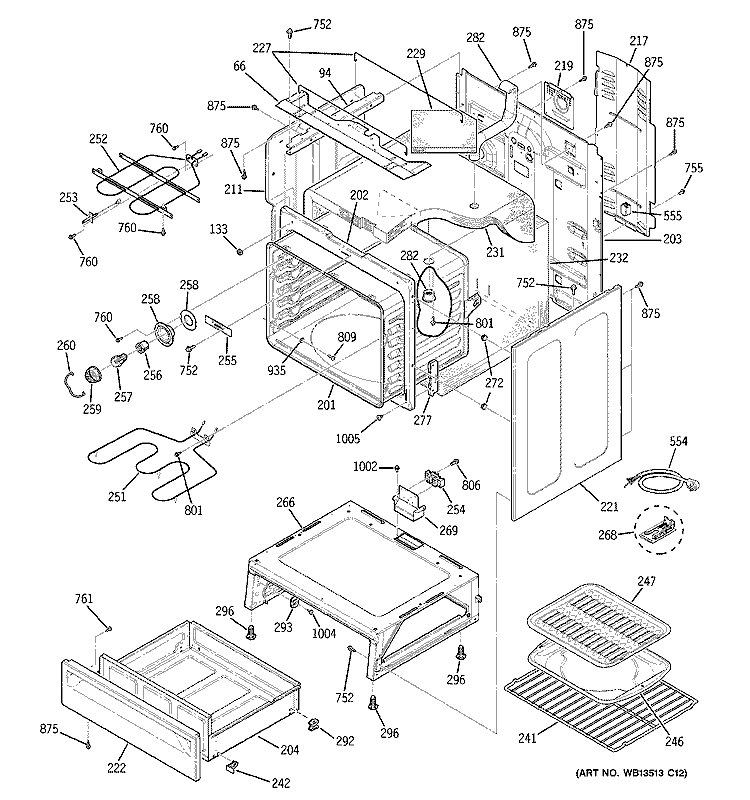 BODY PARTS Diagram and Parts List for JCBP70WK4WW  General Electric Range