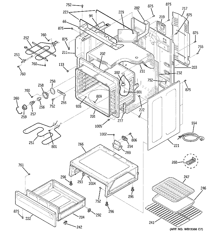 BODY PARTS Diagram and Parts List for JCBP78WK4WW  General Electric Range