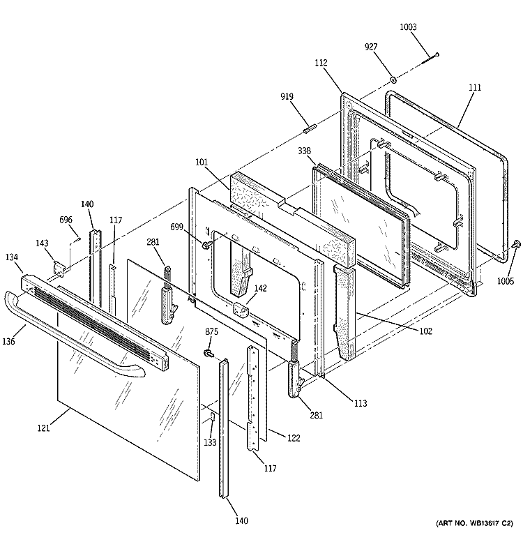 DOOR Diagram and Parts List for JCBP81WL2WW  General Electric Range