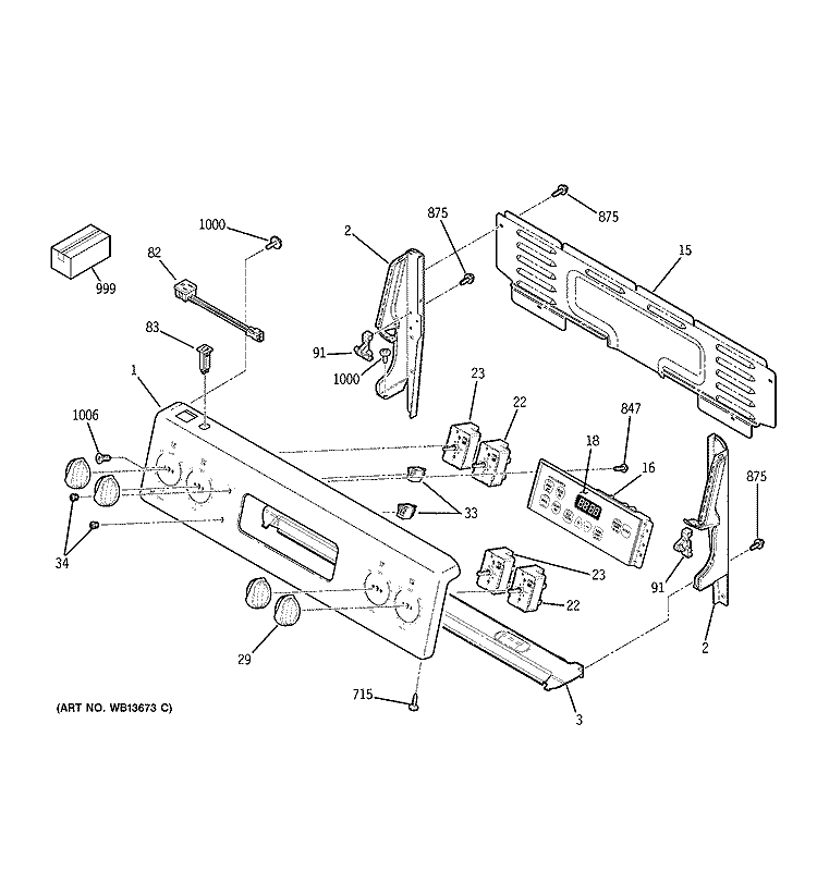 CONTROL PANEL Diagram and Parts List for JCBS55WK4WW  General Electric Range