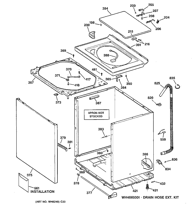 CABINET, COVER & FRONT PANEL Diagram and Parts List for WPSB8060B9CC  General Electric Washer