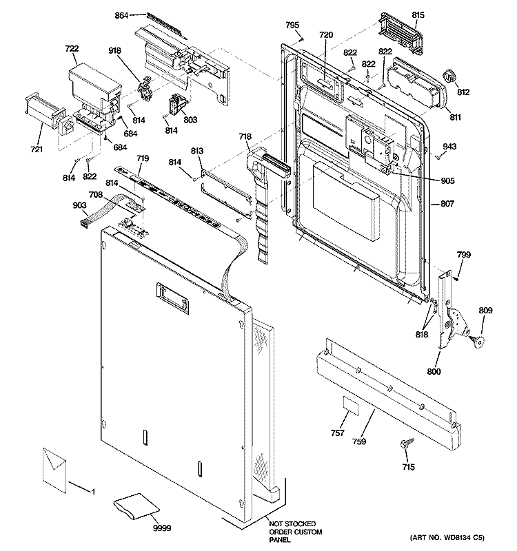 ESCUTCHEON & DOOR ASSEMBLY Diagram and Parts List for ZBD0700N00II  General Electric Dishwasher