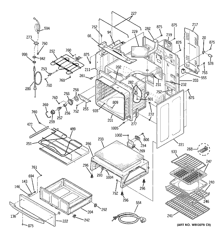 BODY PARTS Diagram and Parts List for JCB909TK4WW  General Electric Range