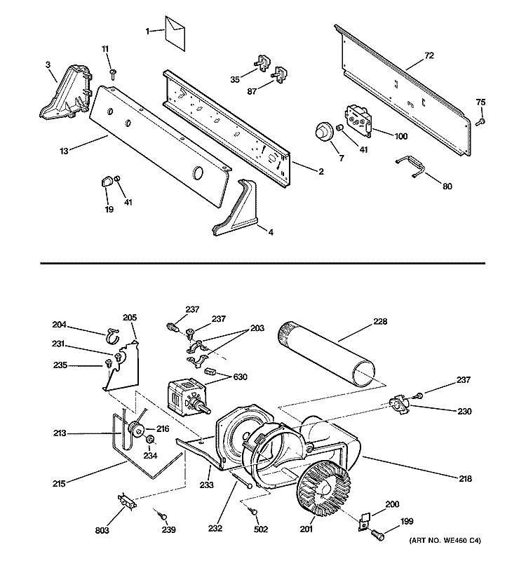 CONTROLS, BACKSPLASH, BLOWER & MOTOR Diagram and Parts List for DIST333JTAWW  General Electric Dryer