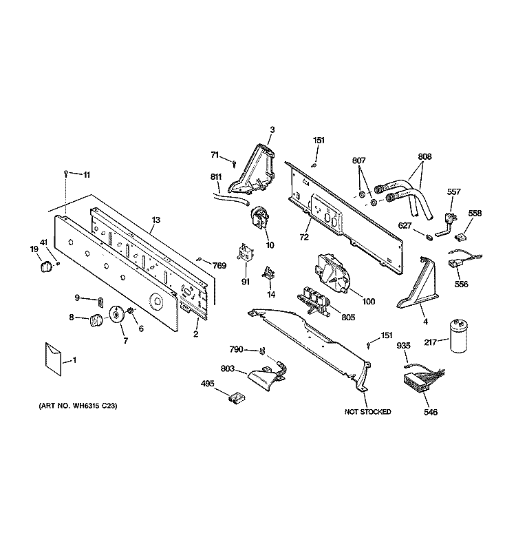 CONTROLS & BACKSPLASH Diagram and Parts List for WJSR4160D2CC  General Electric Washer
