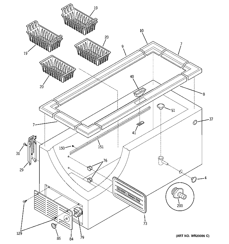 CABINET Diagram and Parts List for FCM25DTAWH  General Electric Freezer
