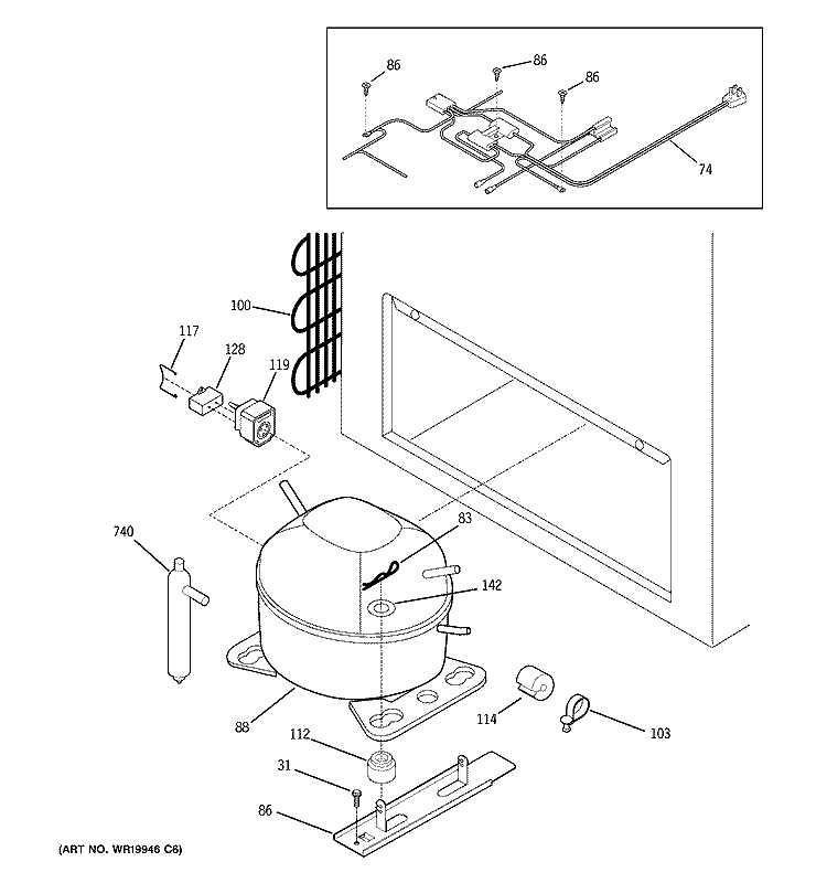 UNIT PARTS Diagram and Parts List for FCM25DTAWH  General Electric Freezer