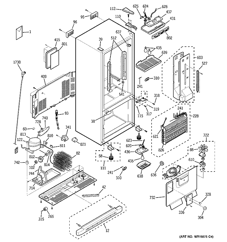 CABINET Diagram and Parts List for PDS22SBSARSS  General Electric Refrigerator