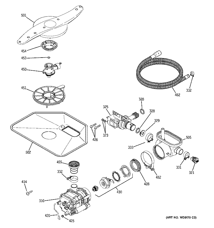 MOTOR - PUMP MECHANISM Diagram and Parts List for PDW7300N00CC  General Electric Dishwasher