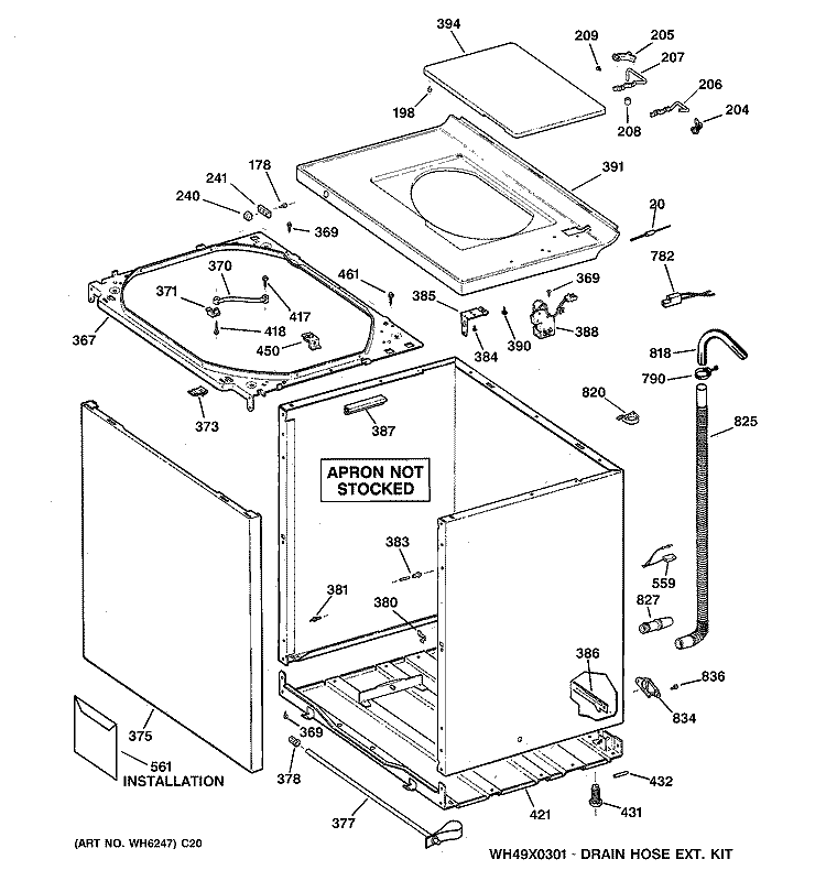CABINET, COVER & FRONT PANEL Diagram and Parts List for WCCB1030F3WC  General Electric Washer