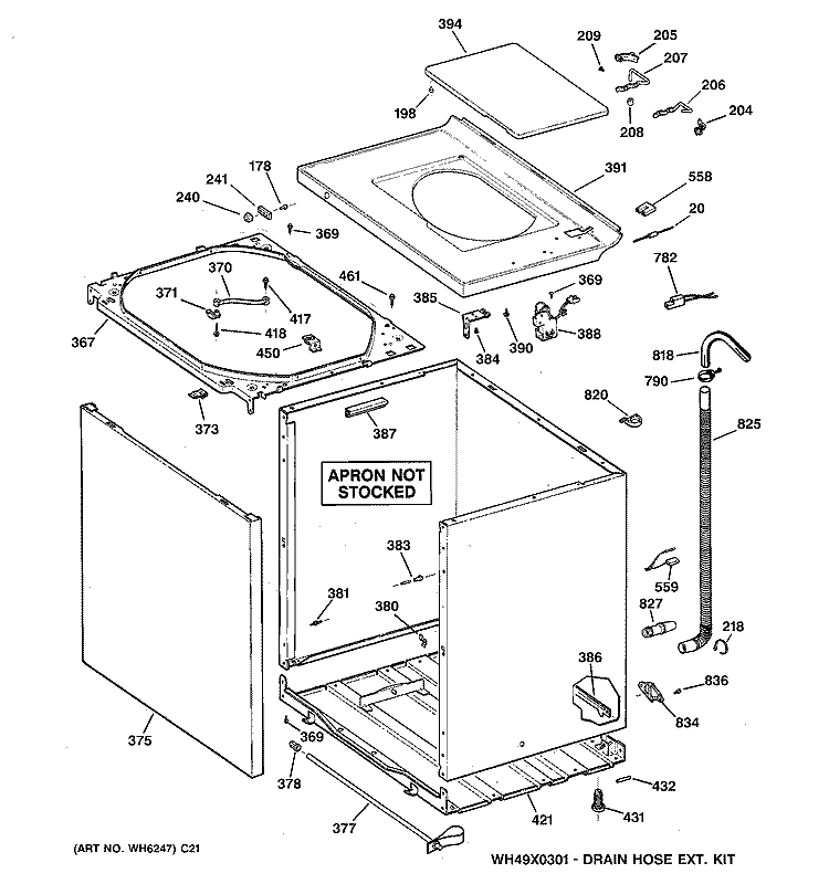 CABINET, COVER & FRONT PANEL Diagram and Parts List for WMCD2050G0WC  General Electric Washer