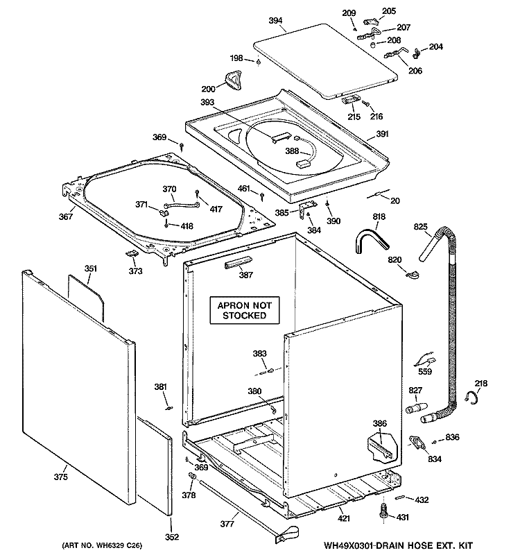 CABINET, COVER & FRONT PANEL Diagram and Parts List for WNRD2050DCWC  General Electric Washer