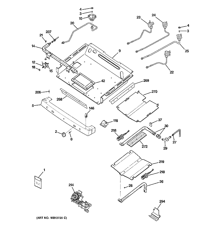 GAS & BURNER PARTS Diagram and Parts List for JGB916CEK5CC  General Electric Range