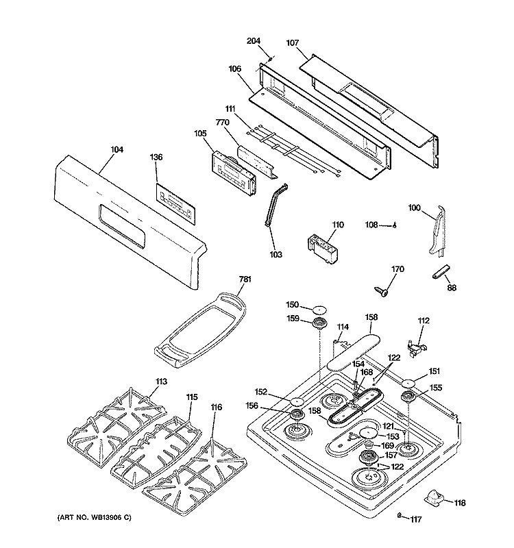 CONTROL PANEL & COOKTOP Diagram and Parts List for JGBP87BEL2BB  General Electric Range