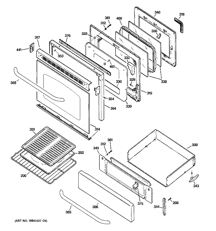 DOOR & DRAWER PARTS Diagram and Parts List for JGBP87MEL2BG  General Electric Range