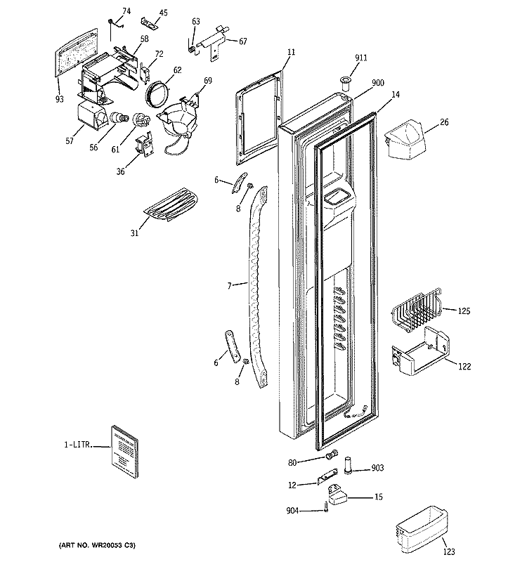 FREEZER DOOR Diagram and Parts List for GSL25LGTCBS  General Electric Refrigerator