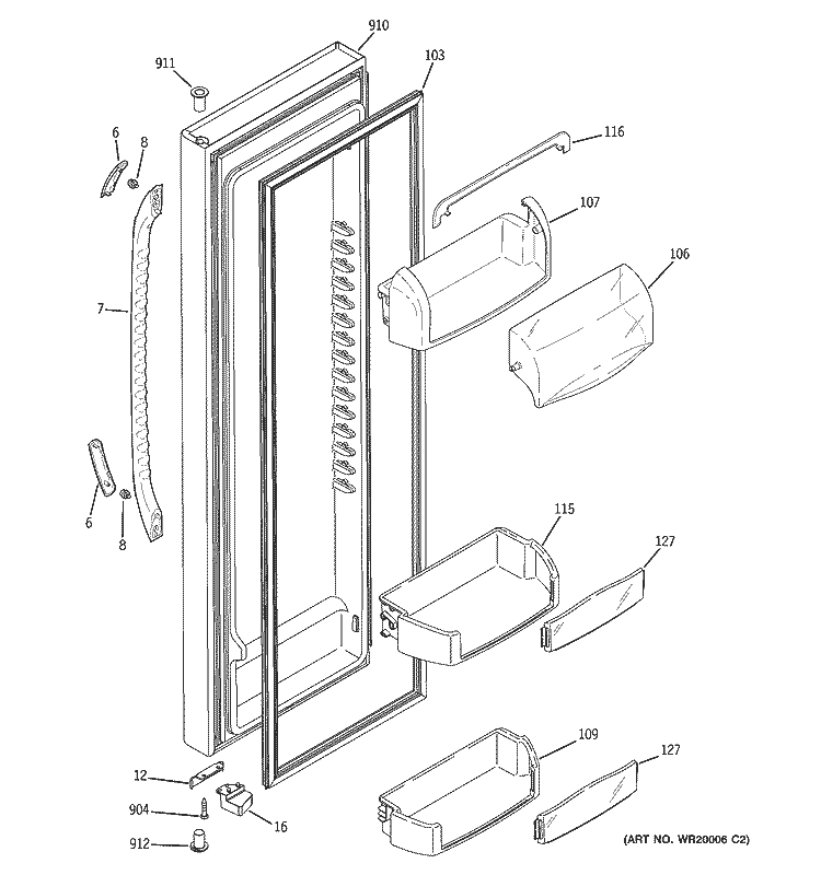 FRESH FOOD DOOR Diagram and Parts List for GSL25LGTCBS  General Electric Refrigerator