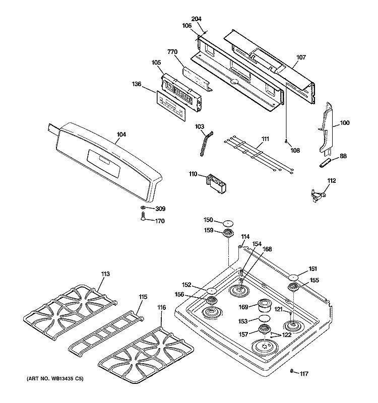 CONTROL PANEL & COOKTOP Diagram and Parts List for JGB900SEL1SS  General Electric Range