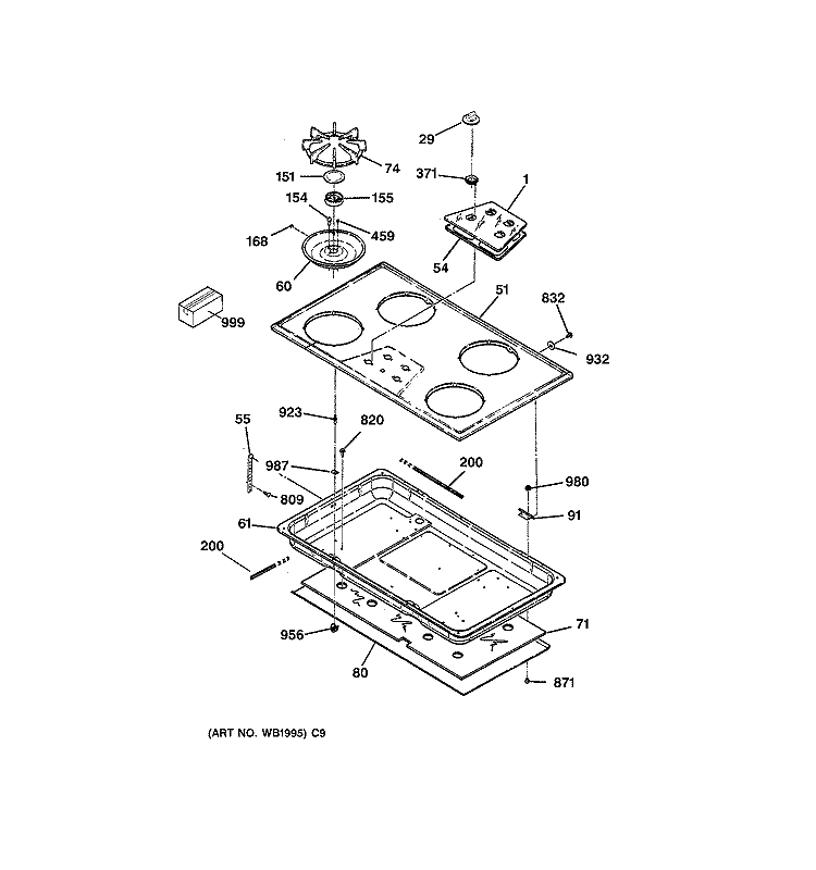 COOKTOP Diagram and Parts List for JGP626BEV2BB  General Electric Cooktop