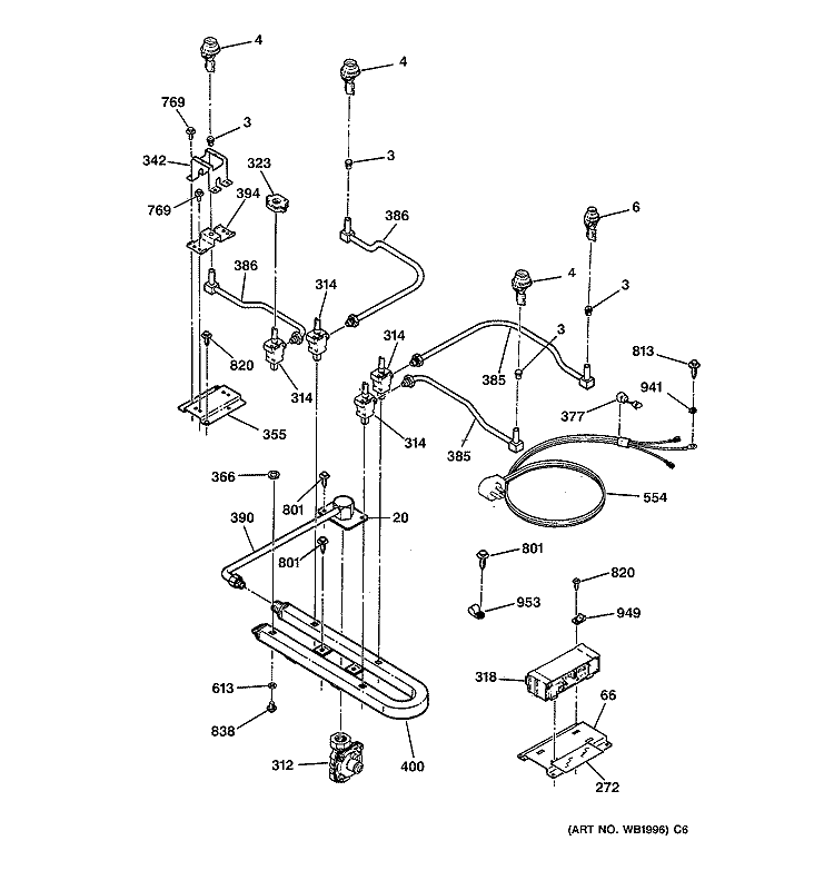 GAS & BURNER PARTS Diagram and Parts List for JGP626BEV2BB  General Electric Cooktop