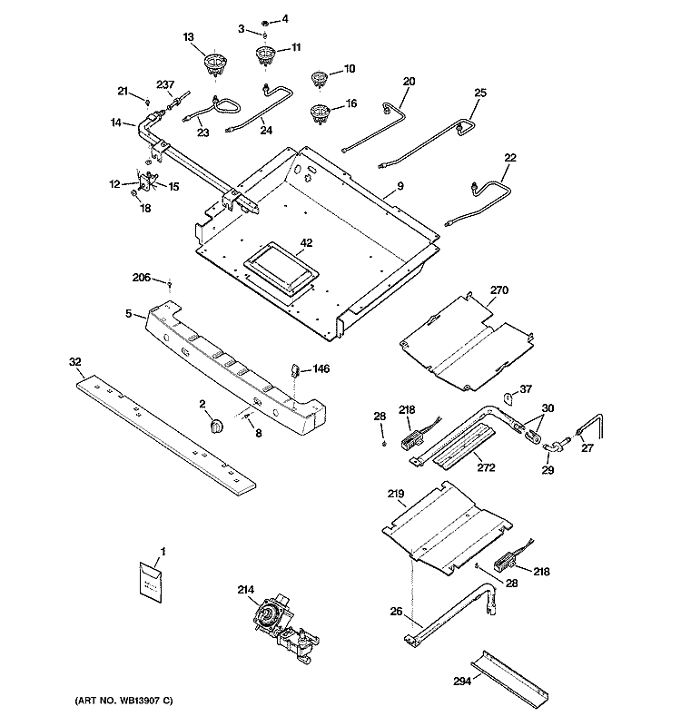 GAS & BURNER PARTS Diagram and Parts List for JGBP87MEL3BG  General Electric Range