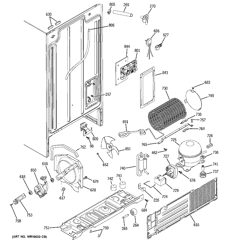 SEALED SYSTEM & MOTHER BOARD Diagram and Parts List for GSS20IEPKBB  General Electric Refrigerator