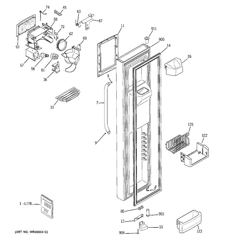 FREEZER DOOR Diagram and Parts List for GSS25LSTCSS  General Electric Refrigerator