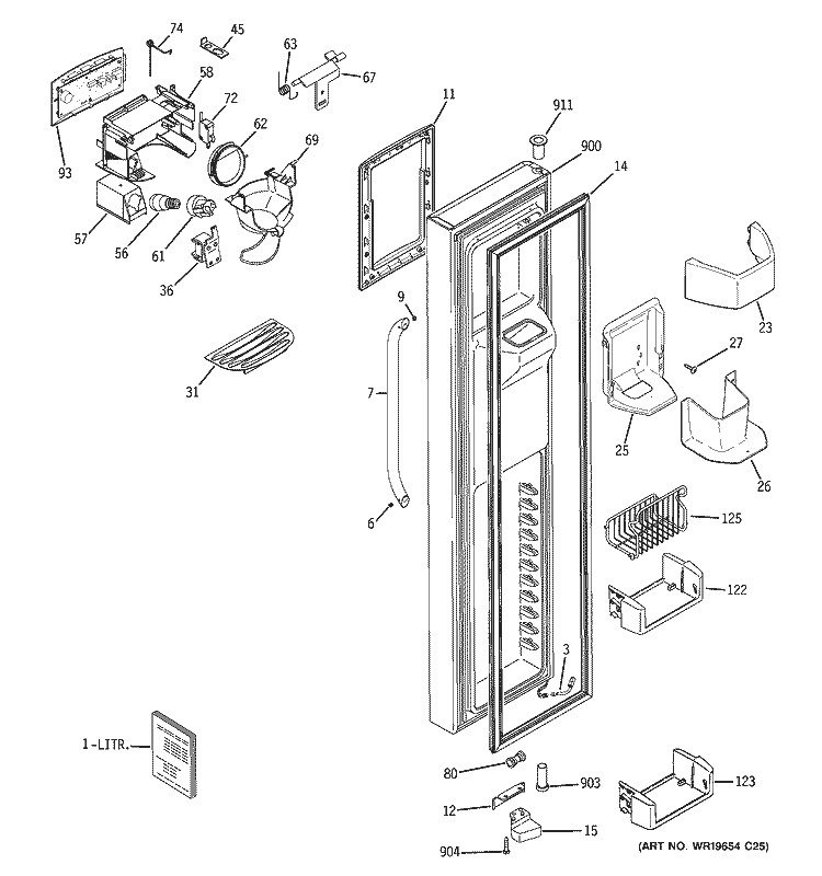 FREEZER DOOR Diagram and Parts List for GSS25MSSESS  General Electric Refrigerator