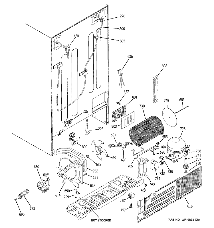 SEALED SYSTEM & MOTHER BOARD Diagram and Parts List for GSS25MSSESS  General Electric Refrigerator