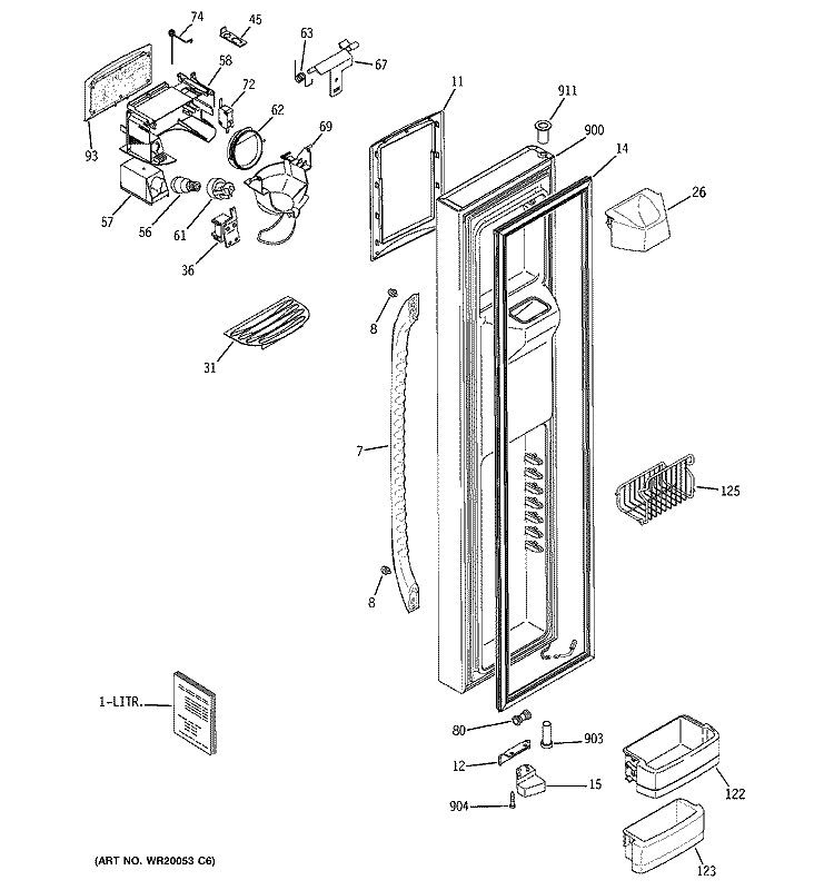 FREEZER DOOR Diagram and Parts List for GSW25LSTCSS  General Electric Refrigerator