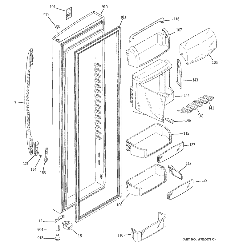 FRESH FOOD DOOR Diagram and Parts List for PCF25PGTABB  General Electric Refrigerator