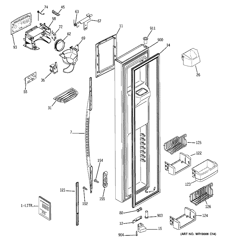 FREEZER DOOR Diagram and Parts List for PSF23NGTCBB  General Electric Refrigerator