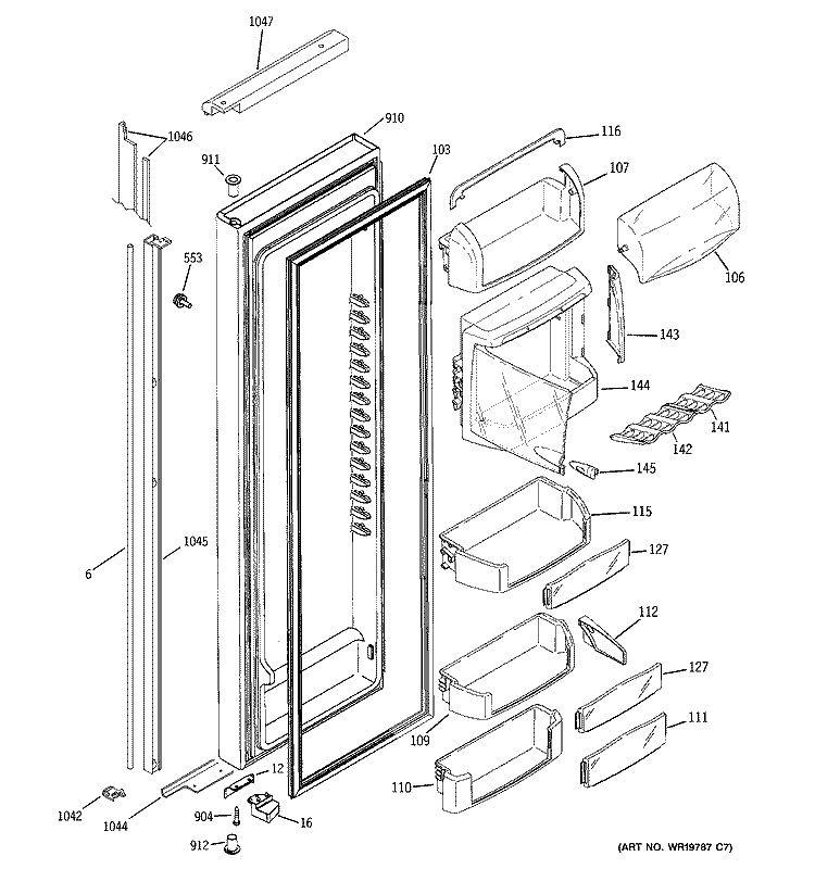 FRESH FOOD DOOR Diagram and Parts List for PSH23PGTAWV  General Electric Refrigerator