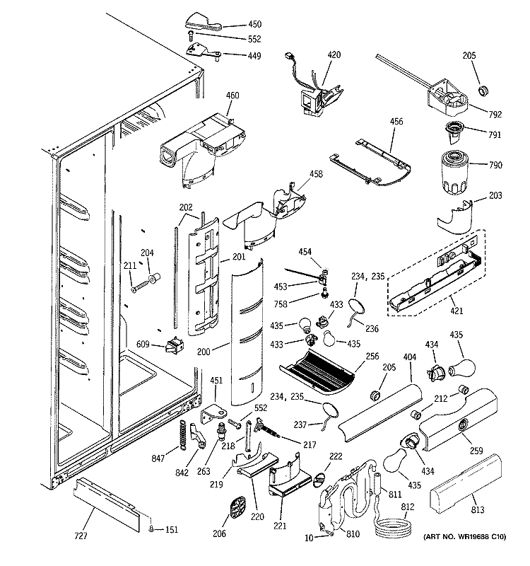 FRESH FOOD SECTION Diagram and Parts List for PSK27NGSCCWW  General Electric Refrigerator