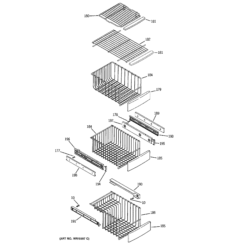 FREEZER SHELVES Diagram and Parts List for PSK27NHSCCWW  General Electric Refrigerator