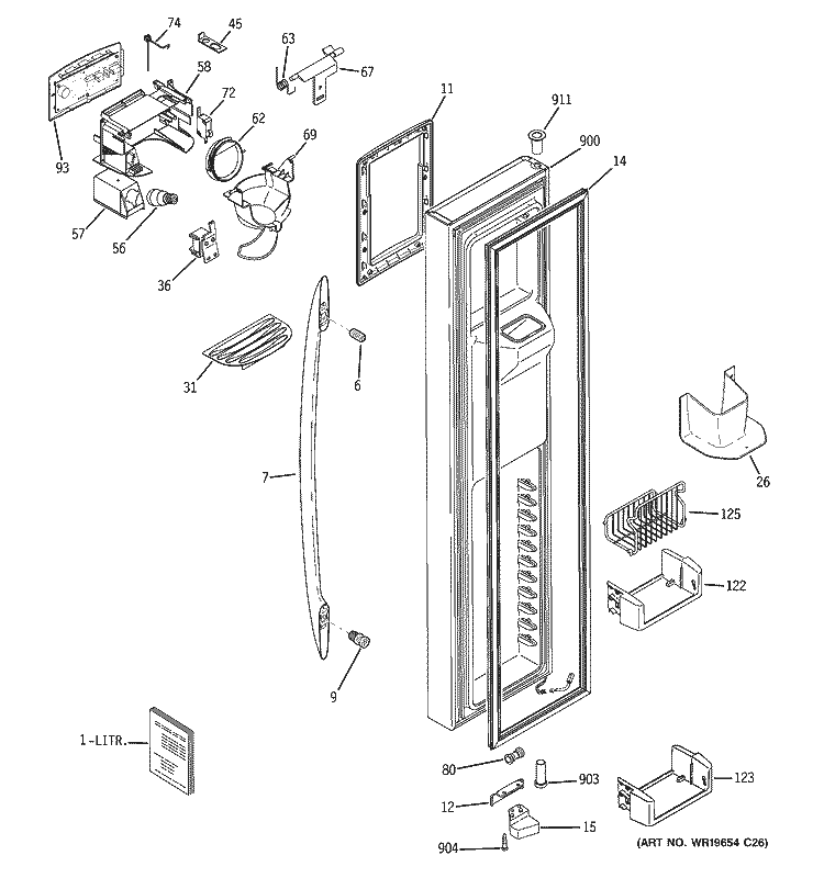 FREEZER DOOR Diagram and Parts List for PSW26MSTDSS  General Electric Refrigerator